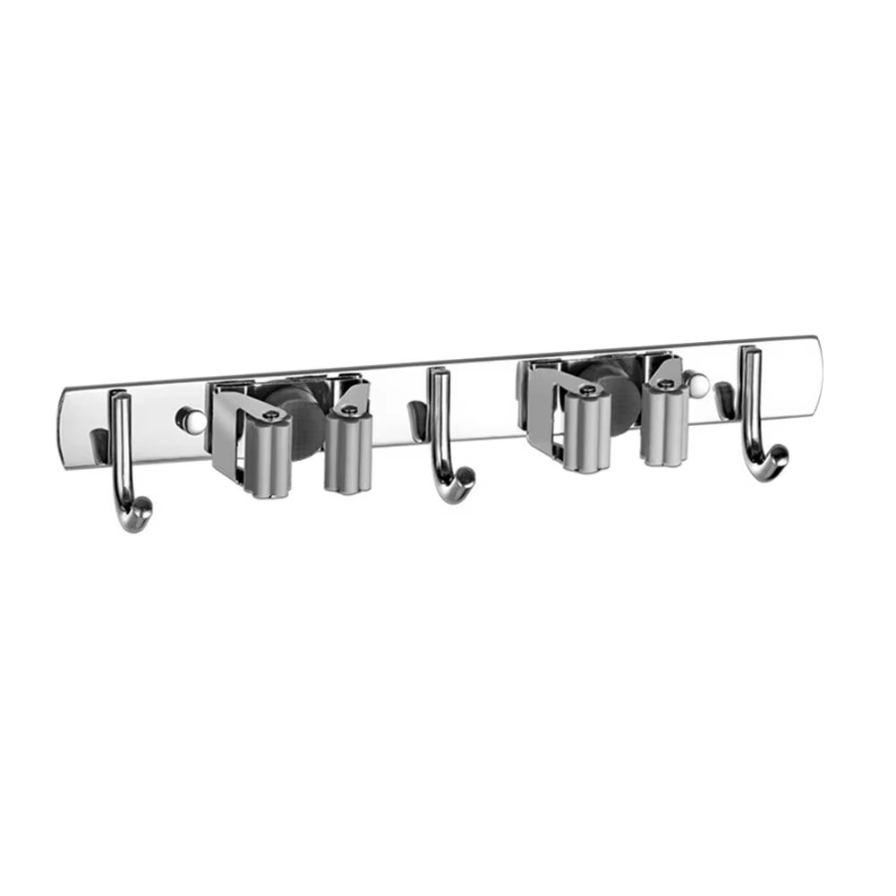 GripLock™ Stainless Steel Wall Mount Mop & Broom Holder – Space-Saving Hook for Kitchen & Bathroom Organization